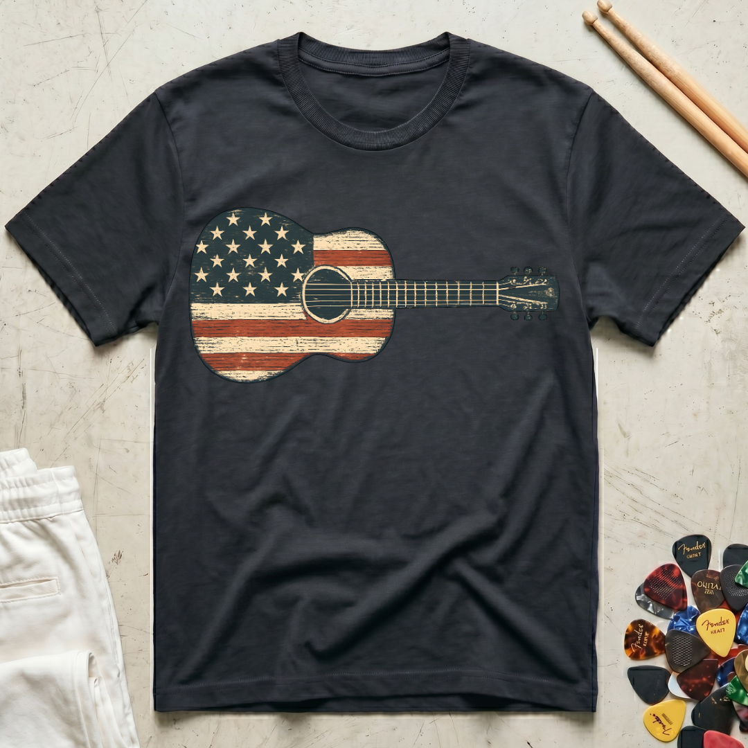 US Flag Acoustic Guitar T-Shirt