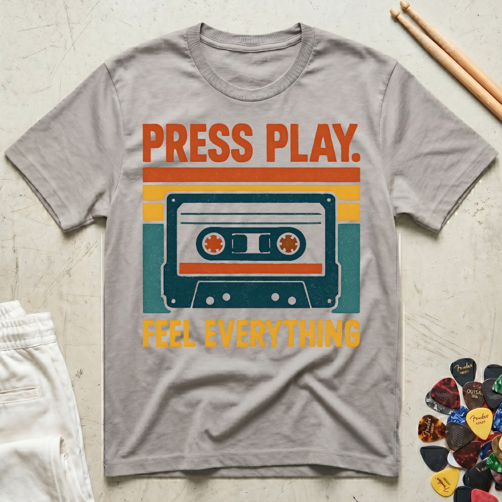Press Play. Feel Everything Vintage Cassette T-Shirt