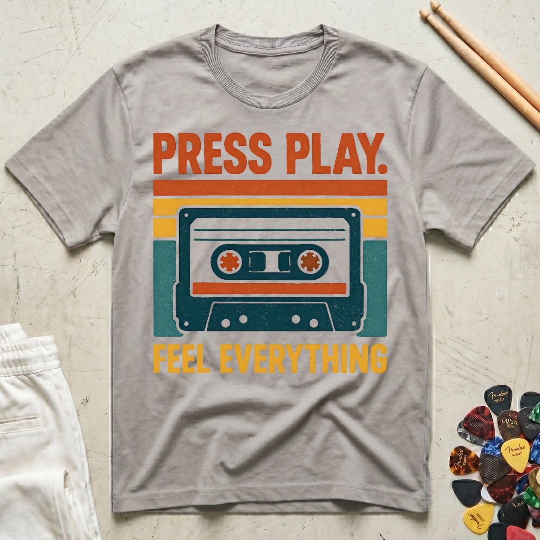 Press Play. Feel Everything Vintage Cassette T-Shirt