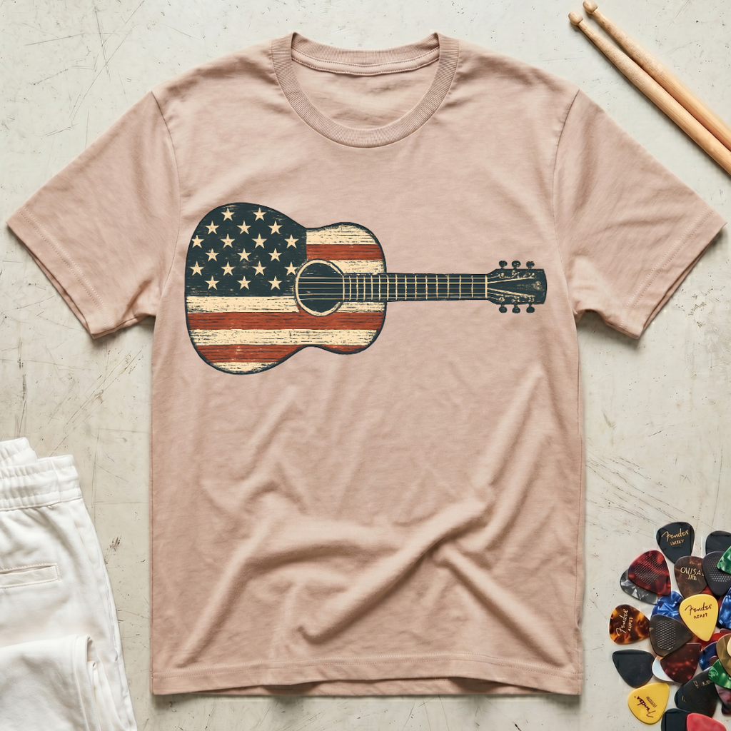 US Flag Acoustic Guitar T-Shirt