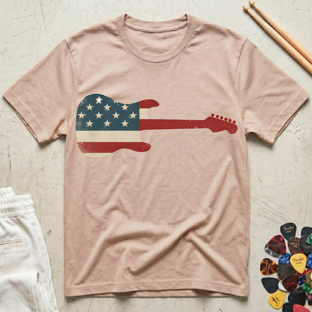 US Flag Guitar T-Shirt