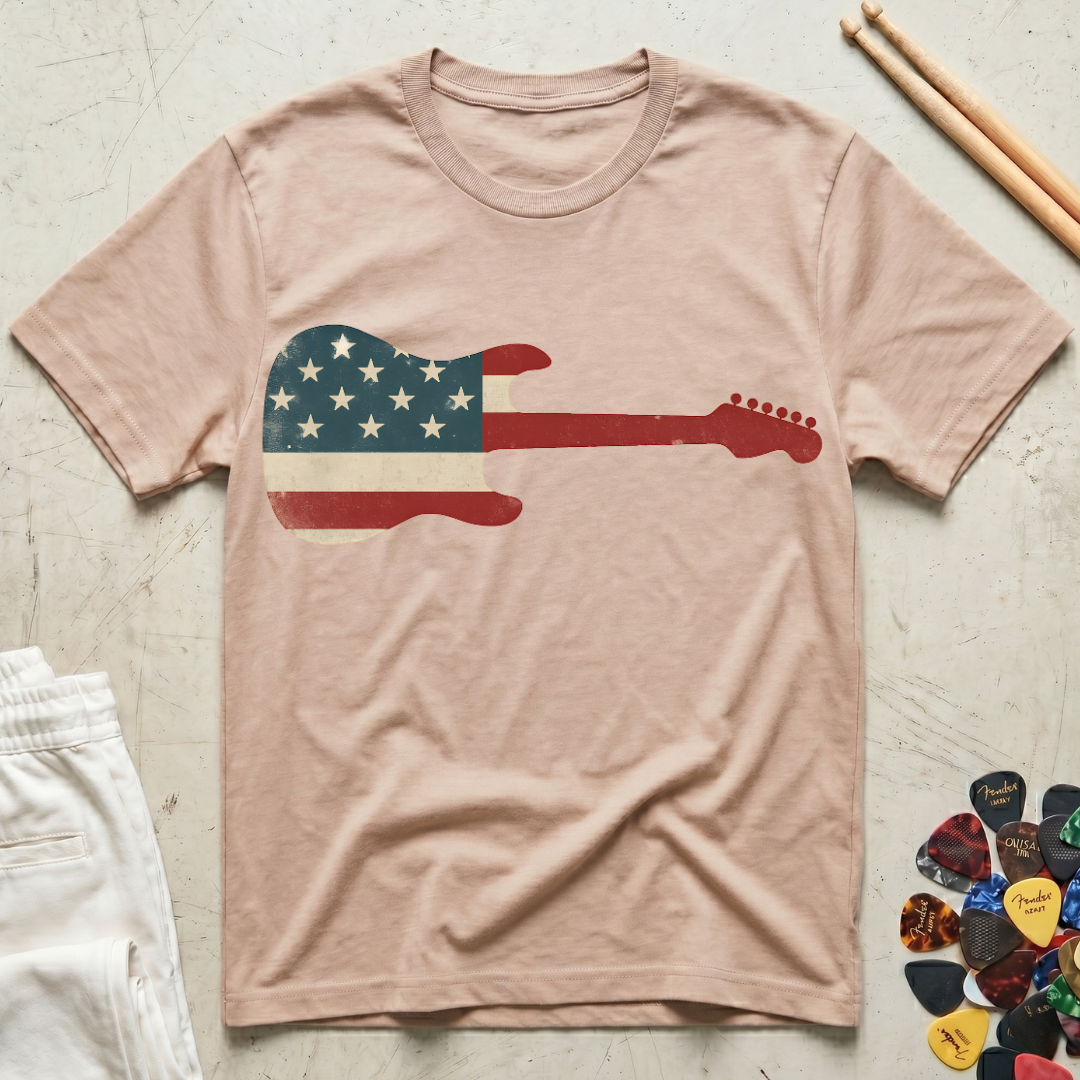 US Flag Guitar T-Shirt