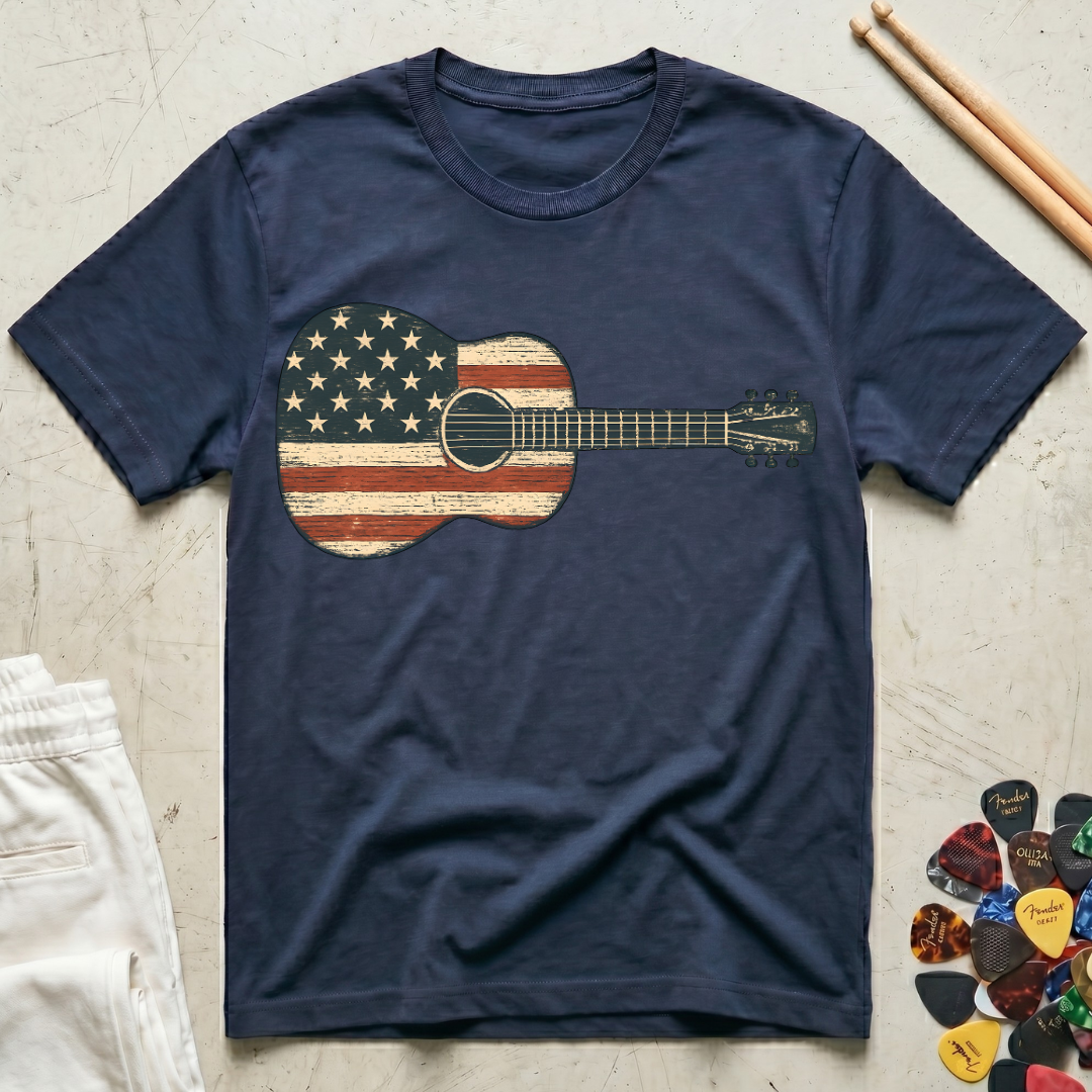 US Flag Acoustic Guitar T-Shirt