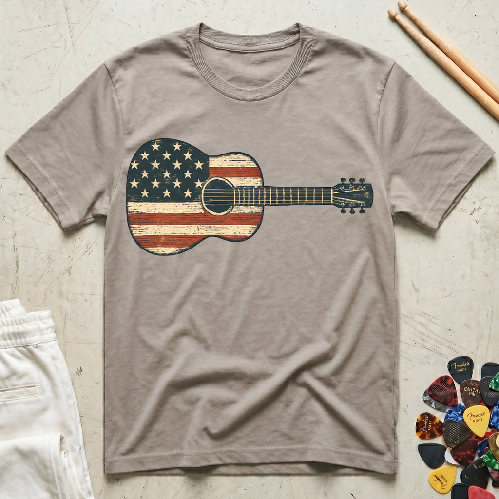 US Flag Acoustic Guitar T-Shirt