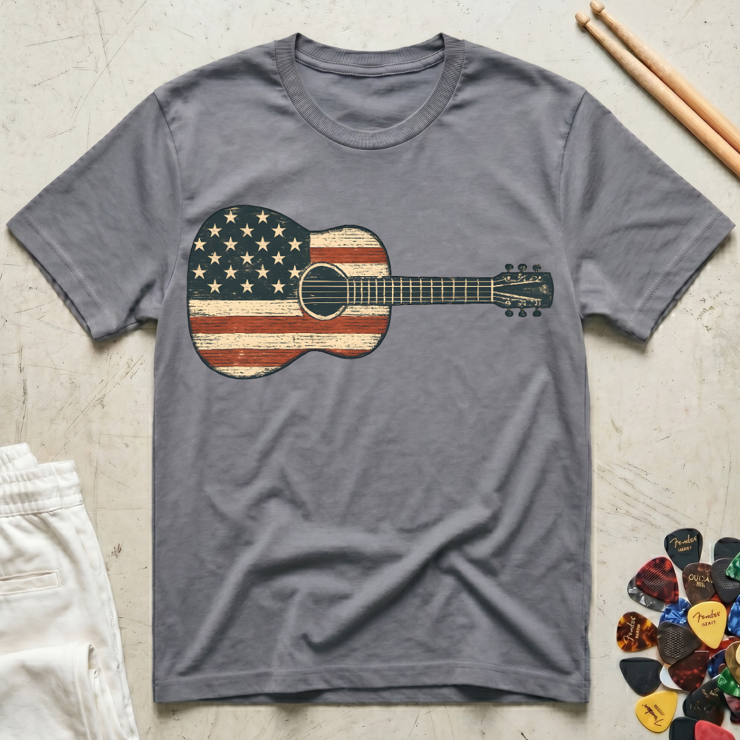 US Flag Acoustic Guitar T-Shirt