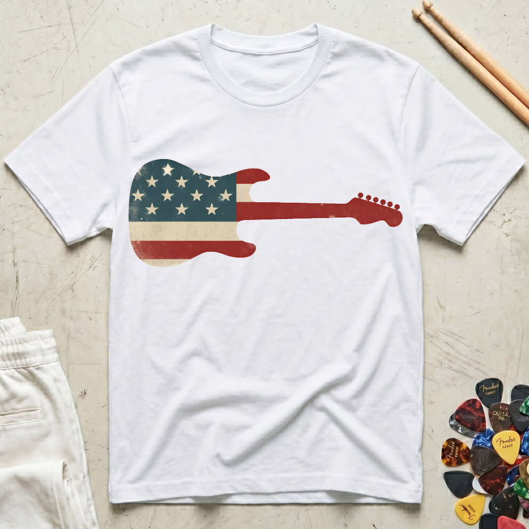 US Flag Guitar T-Shirt